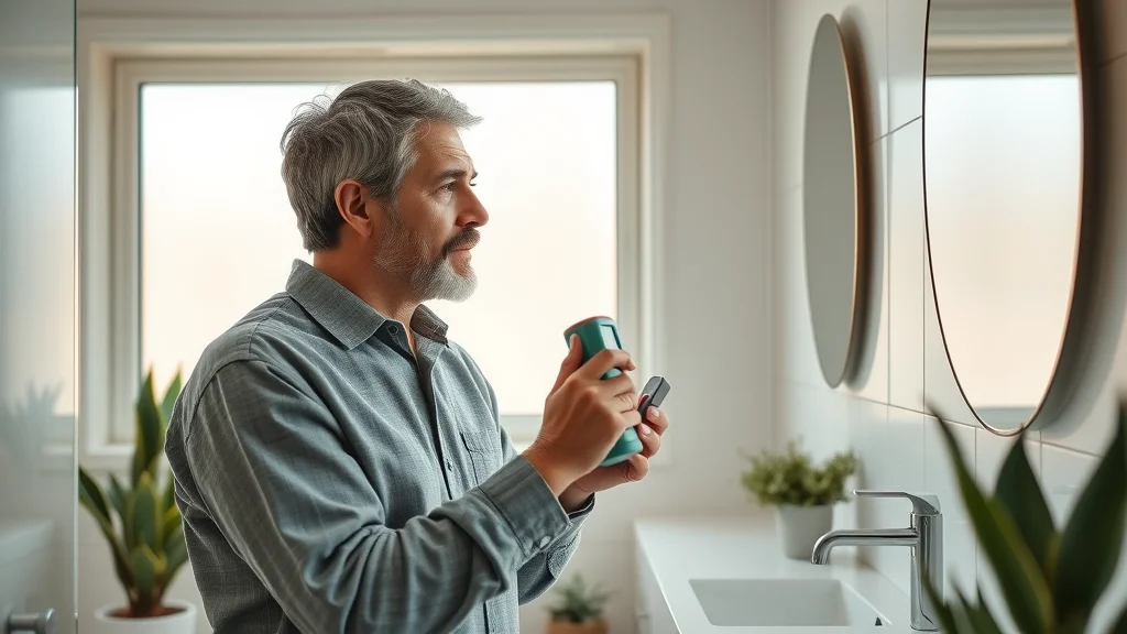 maximizing natural light in bathrooms bright contemporary bathroom assessment homeowner using light meter by frosted window reflective surfaces photorealistic earth tones gentle daylight realistic textures 50mm lens