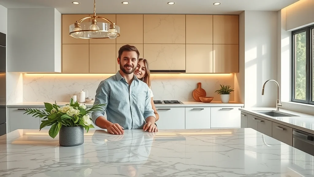 Elegant luxury kitchen with quartz and marble countertops, unique tile backsplash, and luxurious kitchen features in a modern kitchen design.