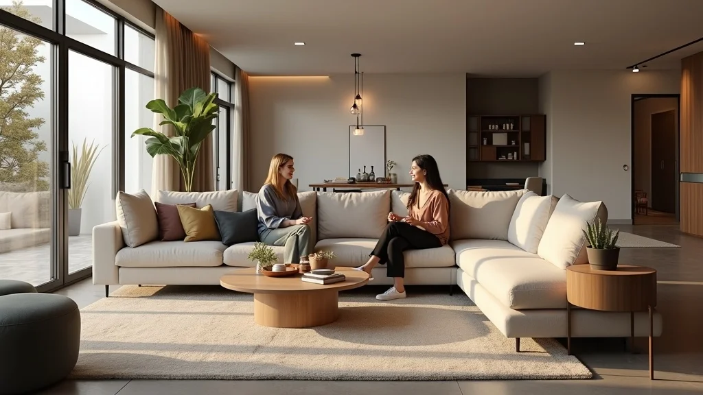 Modern luxurious basement living space featuring open-concept floor plan, elegant furnishings, and natural light for basement room addition planning