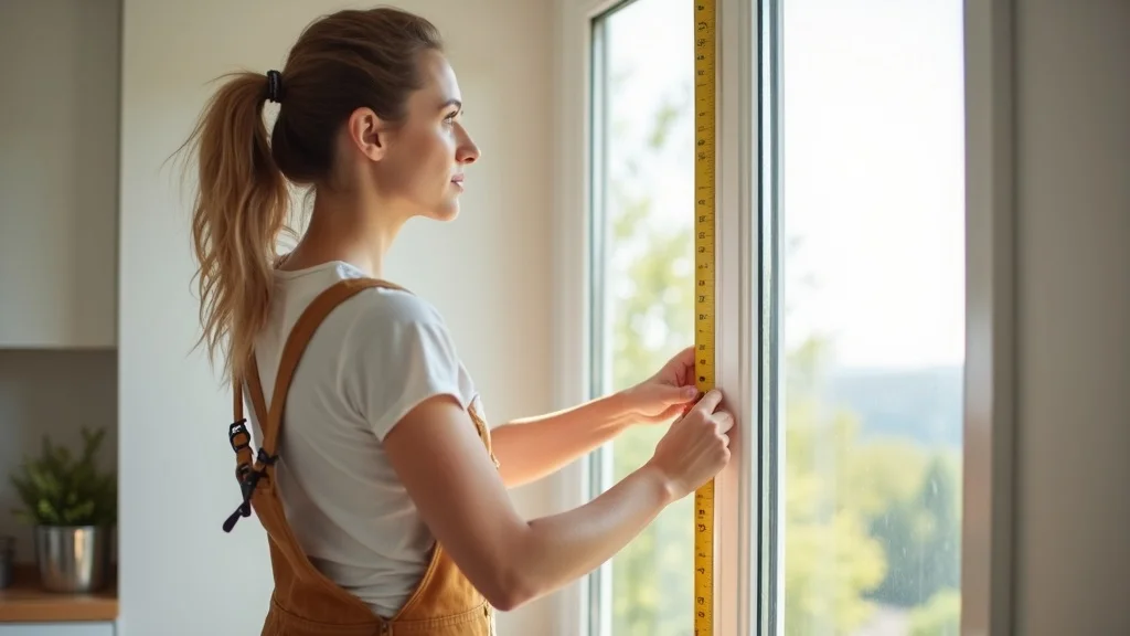 Bright and modern homeowner carefully measuring a window frame with a tape measure for how to measure for window replacement