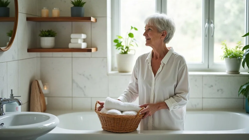 Inviting small bathroom with fresh towels, baskets, and floating shelves as affordable styling choices