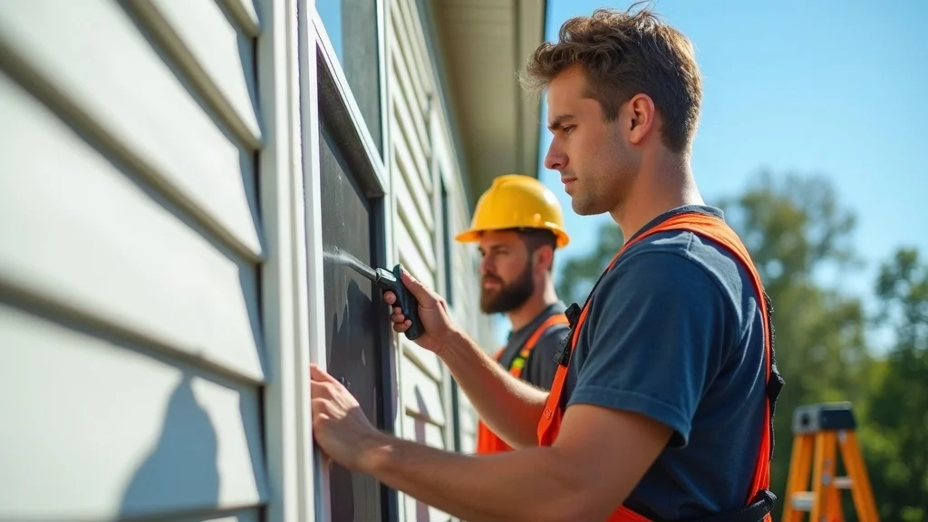 Professional crew fitting vinyl siding panels on a modern home with precision tools and safety gear installation