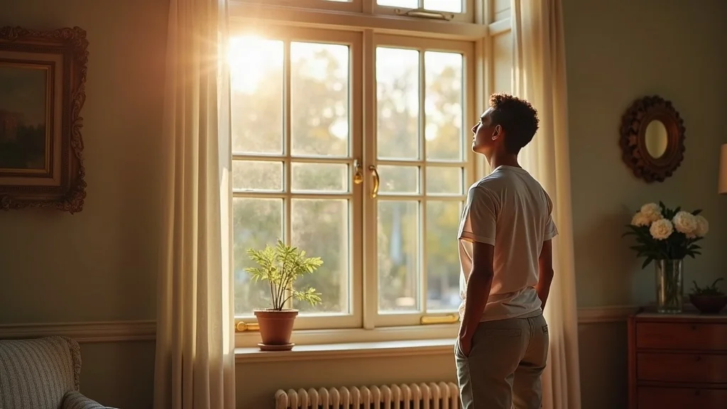 Restored historic home windows with owner admiring new wood windows, illustrating successful choosing windows for historic homes